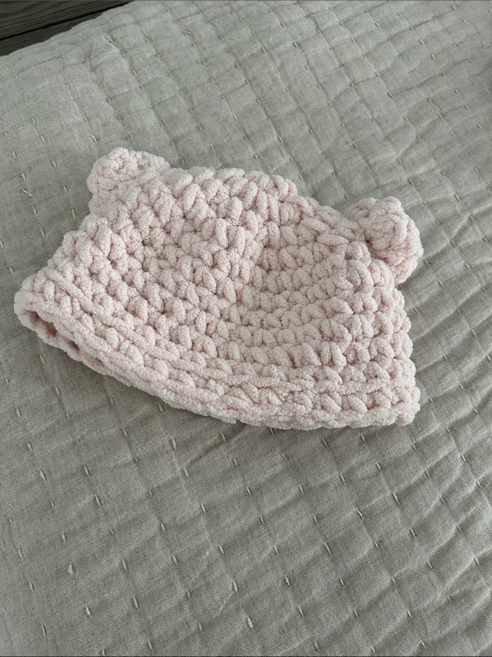Handmade Pink Plush Knit Baby Beanie with Pom Poms